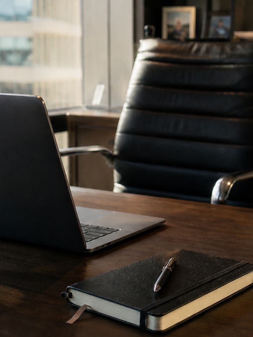 Scrivania con laptop e quaderno vicino alla finestra